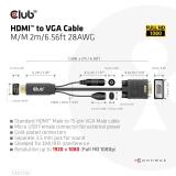 CLUB3D - CAC-1712 adaptador de cable de vídeo 2 m VGA (D-Sub) + 3,5mm HDMI + Micro-USB Negro