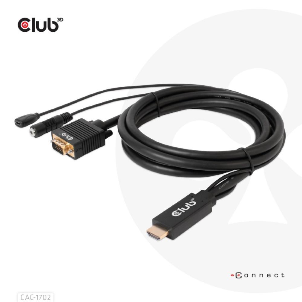 CLUB3D - CAC-1712 adaptador de cable de vídeo 2 m VGA (D-Sub) + 3,5mm HDMI + Micro-USB Negro