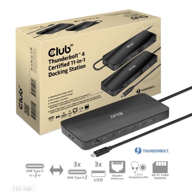 CLUB3D - Estación de acoplamiento 11 en 1 con certificación Thunderbolt™ 4