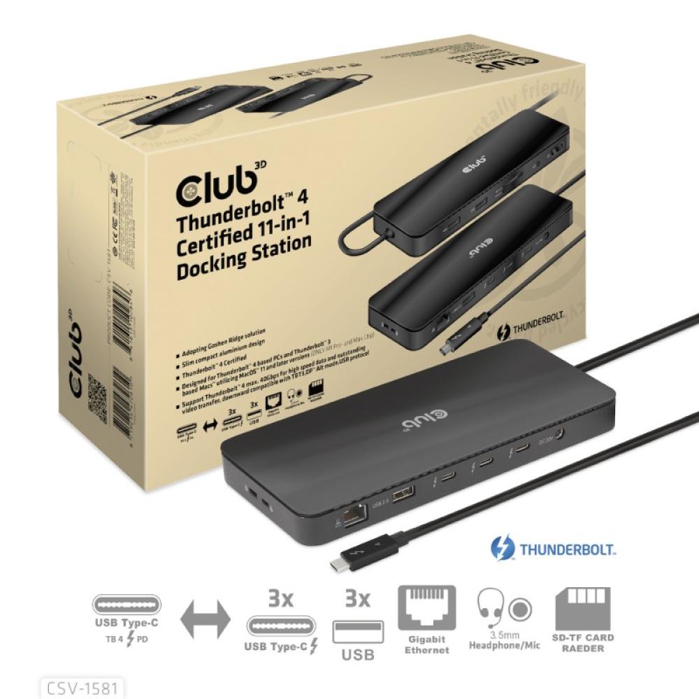 CLUB3D - Estación de acoplamiento 11 en 1 con certificación Thunderbolt™ 4