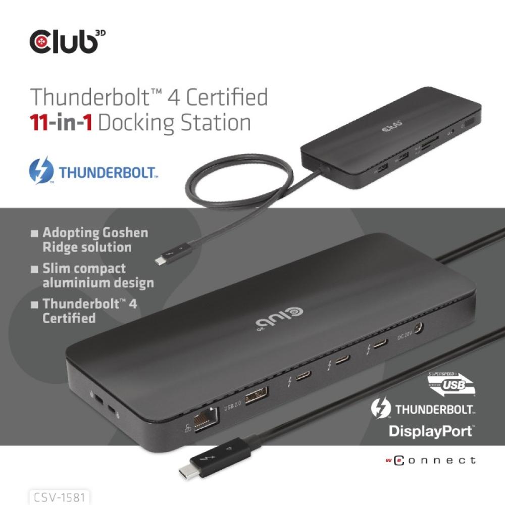 CLUB3D - Estación de acoplamiento 11 en 1 con certificación Thunderbolt™ 4