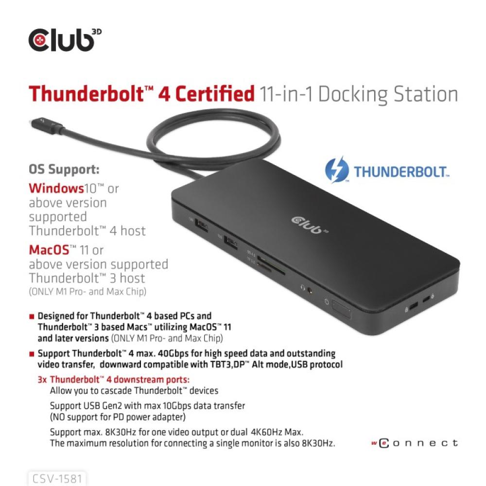 CLUB3D - Estación de acoplamiento 11 en 1 con certificación Thunderbolt™ 4