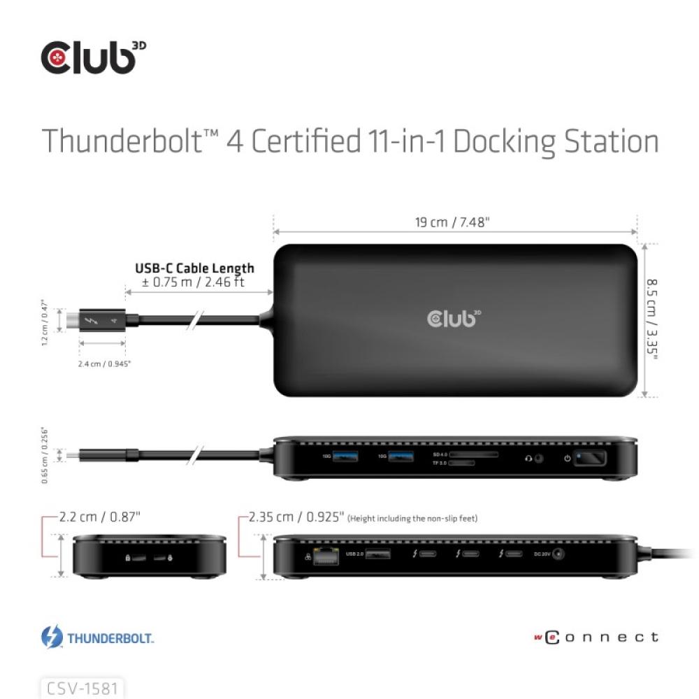 CLUB3D - Estación de acoplamiento 11 en 1 con certificación Thunderbolt™ 4