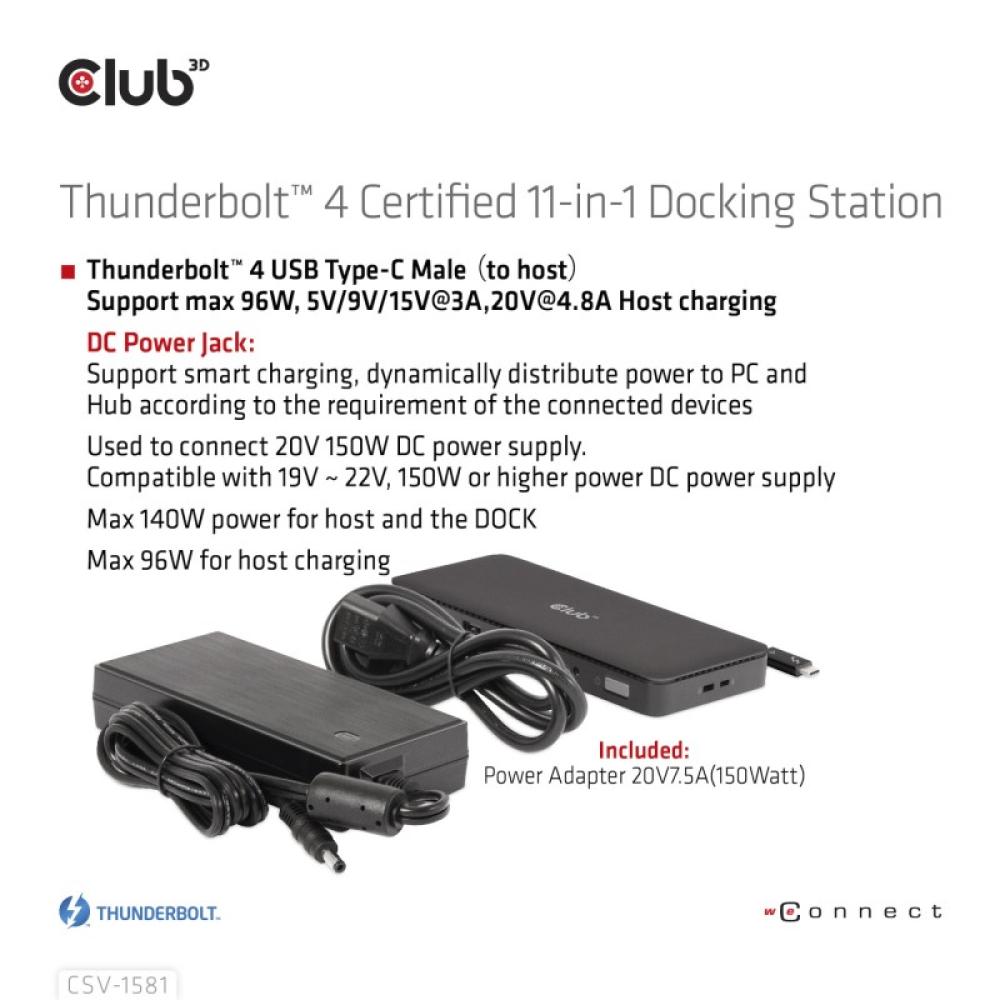 CLUB3D - Estación de acoplamiento 11 en 1 con certificación Thunderbolt™ 4