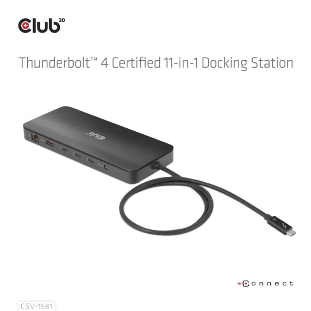 CLUB3D - Estación de acoplamiento 11 en 1 con certificación Thunderbolt™ 4