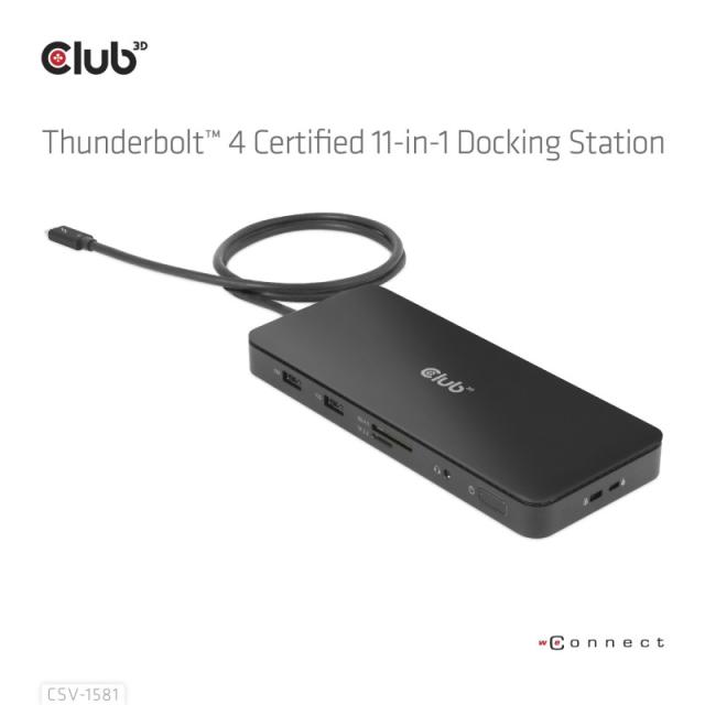 CLUB3D - Estación de acoplamiento 11 en 1 con certificación Thunderbolt™ 4