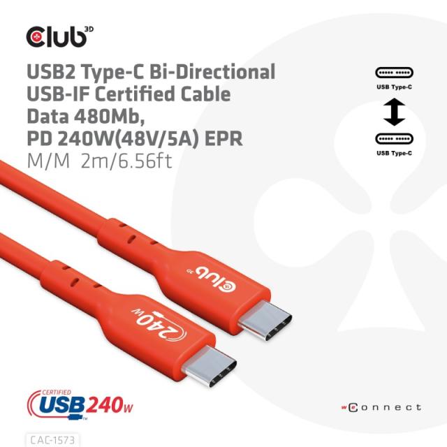 CLUB3D - CAC-1573 cable USB USB 2.0 2 m USB C Rojo