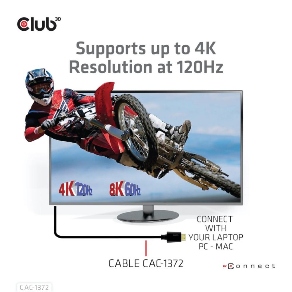 CLUB3D - Ultra High Speed HDMI 4K120Hz, 8K60Hz Certified Cable 48Gbps M/M 2 m / 6.56 ft