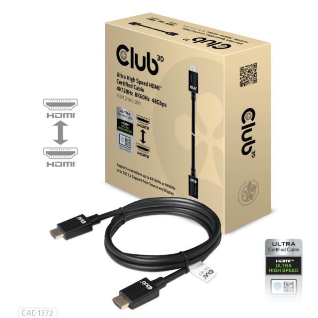 CLUB3D - Ultra High Speed HDMI 4K120Hz, 8K60Hz Certified Cable 48Gbps M/M 2 m / 6.56 ft