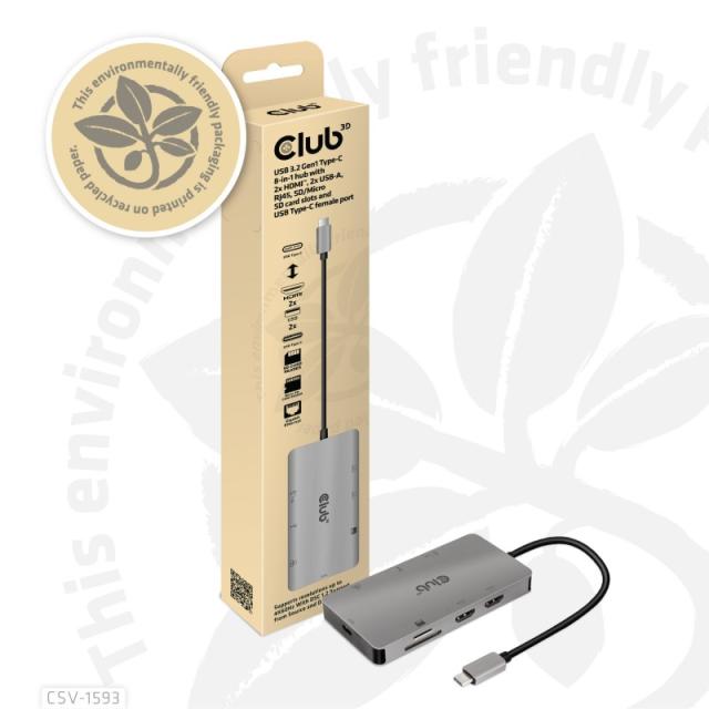 CLUB3D - CSV-1593 hub de interfaz USB 3.2 Gen 1 (3.1 Gen 1) Type-C 16200 Mbit/s Metálico
