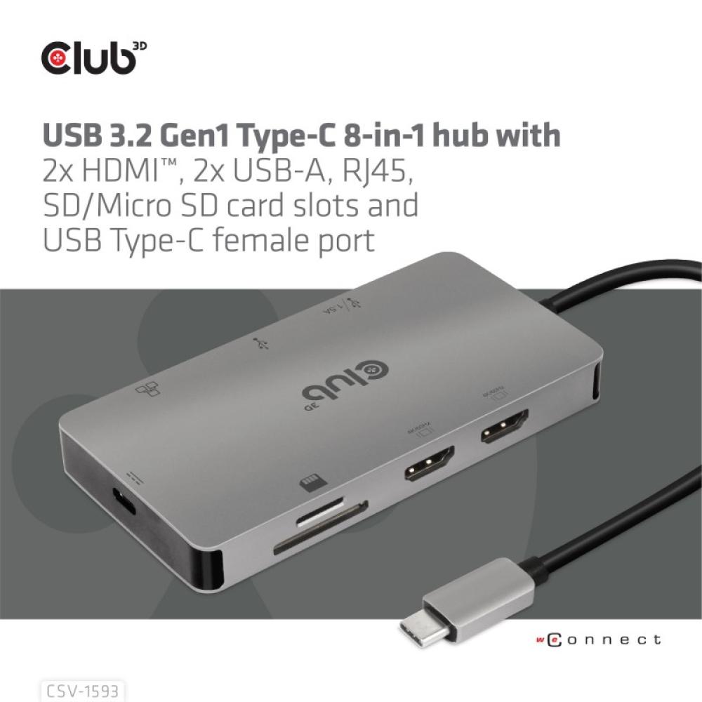 CLUB3D - CSV-1593 hub de interfaz USB 3.2 Gen 1 (3.1 Gen 1) Type-C 16200 Mbit/s Metálico