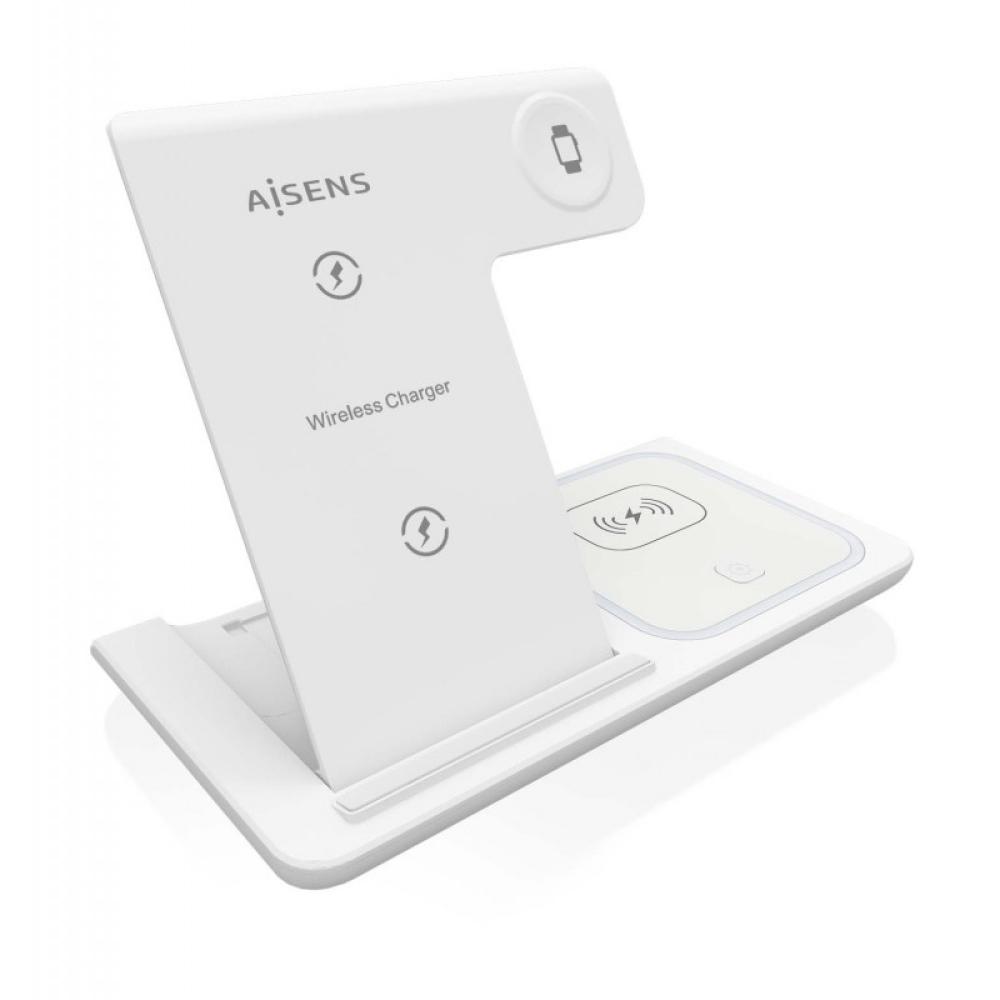 AISENS - Cargador Inalambrico USB-C 3 En 1 De 15W Para Movil, Apple Watch, Ariculares Con Estuche De Carga, Blanco