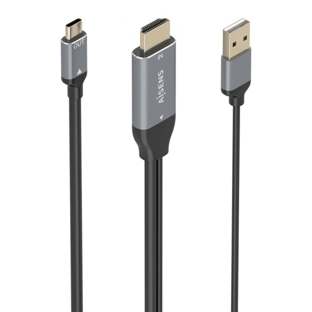 AISENS - Cable Conversor Aluminio HDMI V2.0 A USB-C 4K@60HZ, HDMI/M+USB-A/M-USB-C/M, Negro, 1.8m