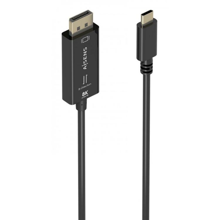 AISENS - Cable Conversor Bidireccional USB-C A DISPLAYPORT 8K@60Hz, USB-C/M-DP/M, Negro, 1.8m