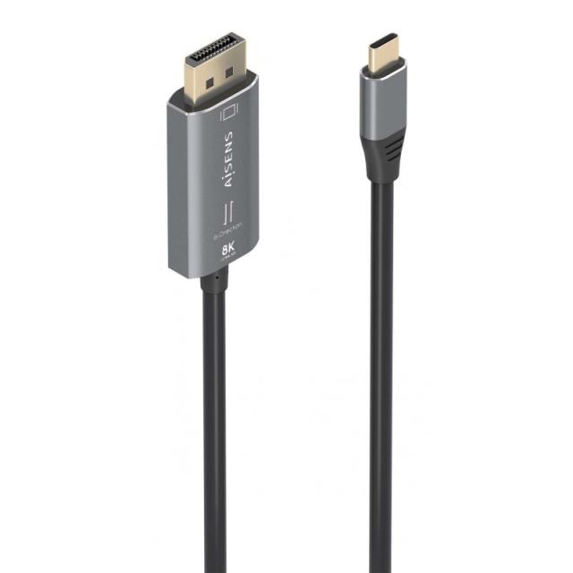 AISENS - Cable Conversor Aluminio Bidireccional USB-C A DisplayPort 8K@60Hz, USB-C/M-DP/M, Negro, 1.8m