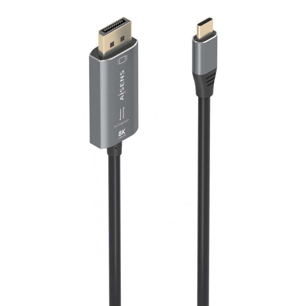 AISENS - Cable Conversor Aluminio Bidireccional USB-C A DisplayPort 8K@60Hz, USB-C/M-DP/M, Negro, 1.8m