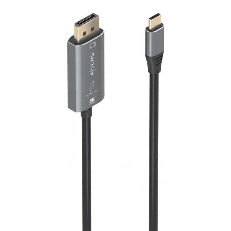 AISENS - Cable Conversor Aluminio Bidireccional USB-C A DisplayPort 8K@60Hz, USB-C/M-DP/M, Negro, 1.8m