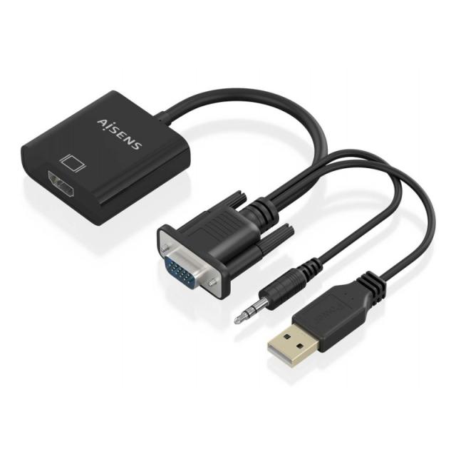 AISENS - Cable conversor SVGA+Audio a HDMI, SVGA/M+Jack 3.5/M+USB-A/M-HDMI A/H, Negro, 20cm
