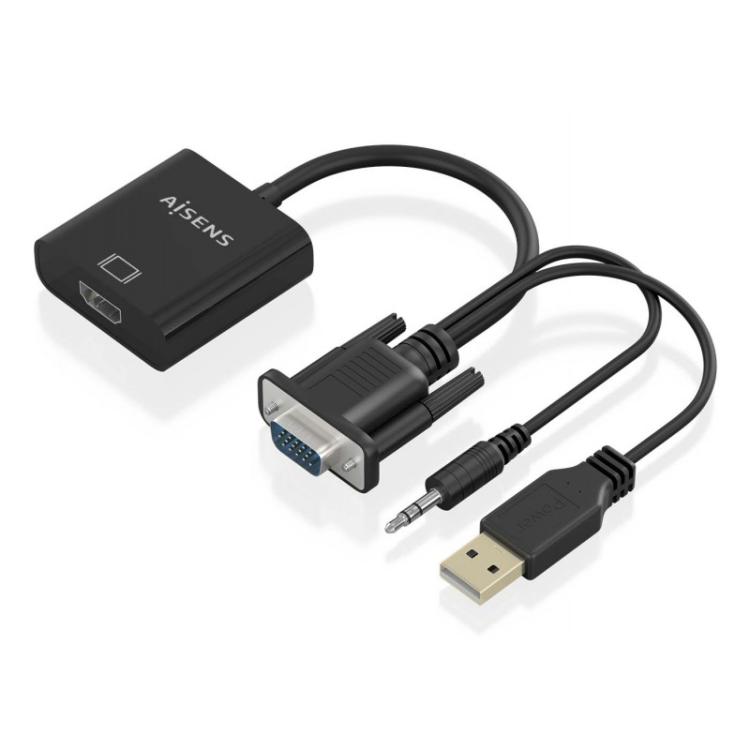 AISENS - Cable conversor SVGA+Audio a HDMI, SVGA/M+Jack 3.5/M+USB-A/M-HDMI A/H, Negro, 20cm