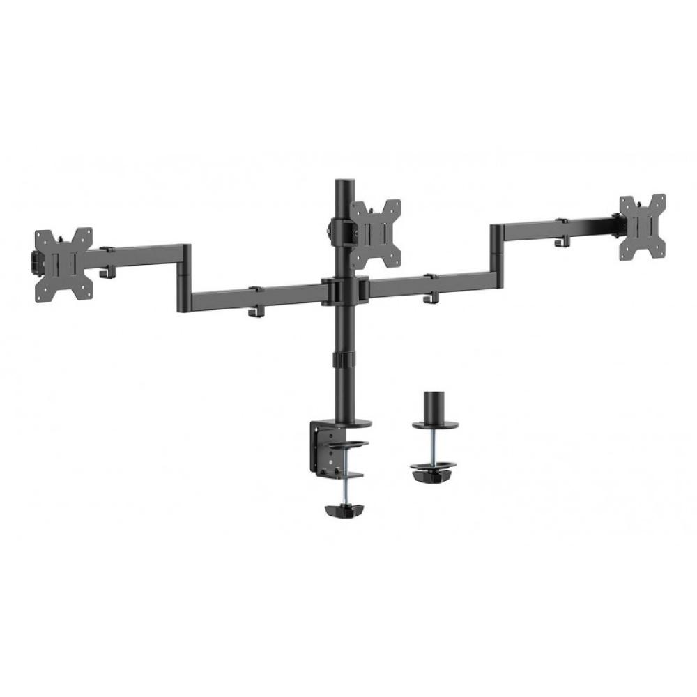 AISENS - Soporte de mesa eco giratorio e inclinable para 3 monitores 10kg (3 Pivotes, 2 Brazos) de 13-27, Negro