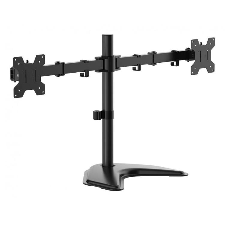 AISENS - Soporte de mesa con peana eco giratorio e inclinable para monitor/TV 10kg (3 Pivotes, 2 Brazos) de 17-32, Negro