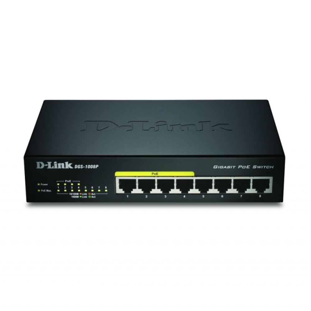 D-Link - DGS-1008P/E switch No administrado L2 Gigabit Ethernet (10/100/1000) Energía sobre Ethernet (PoE) Escritorio Negro
