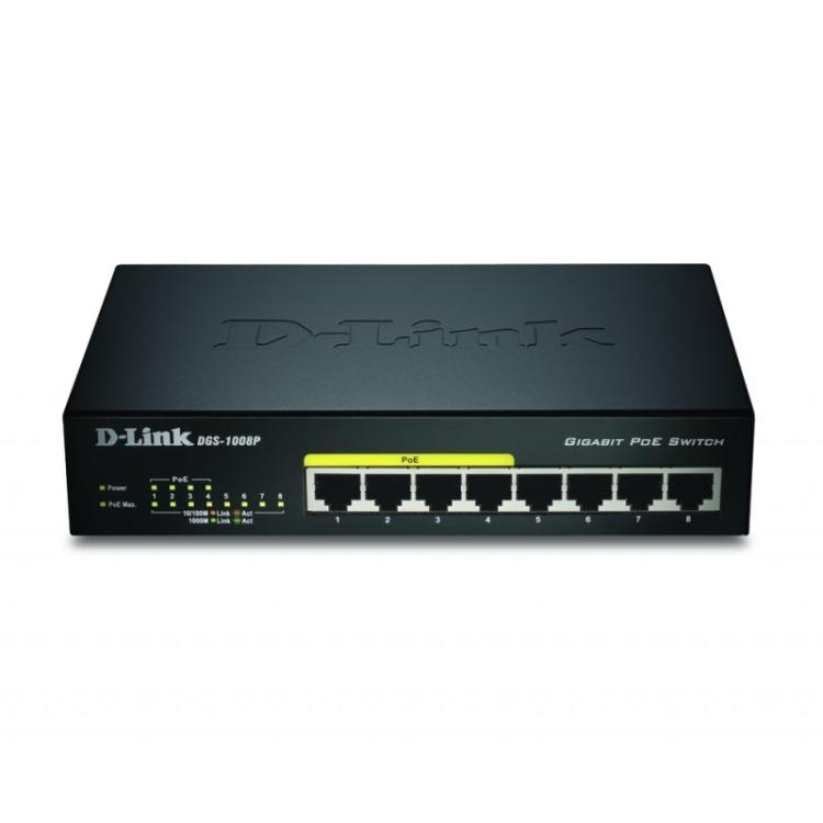 D-Link - DGS-1008P/E switch No administrado L2 Gigabit Ethernet (10/100/1000) Energía sobre Ethernet (PoE) Escritorio Negro