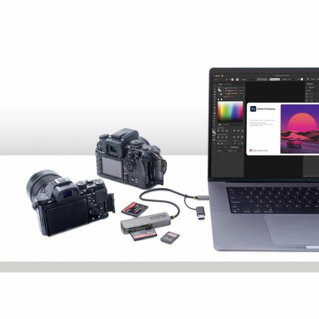 StarTech.com - Lector USB 3.0 de Tarjetas de Memoria Flash SD CompactFlash y microSD - Grabador USB-C de Tarjetas de Memoria - L