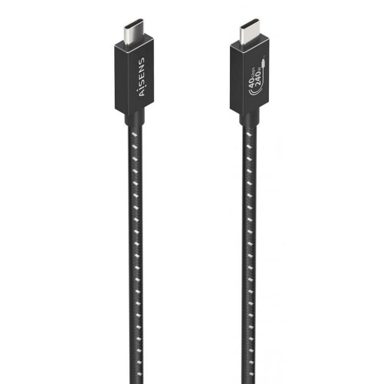 AISENS - Cable USB4 Gen3x2 Aluminio 40Gbps 8K@60Hz 5A 48V 240W E-Mark, Tipo USB-C/M-USB-C/M, Negro, 1.5m
