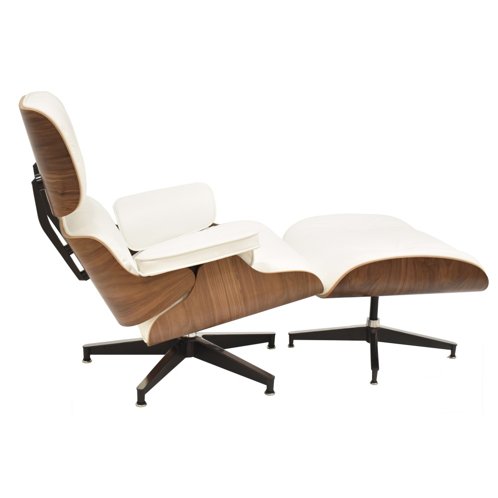 Butaca con ottoman EA HENOSBL, nogal, similpiel blanca