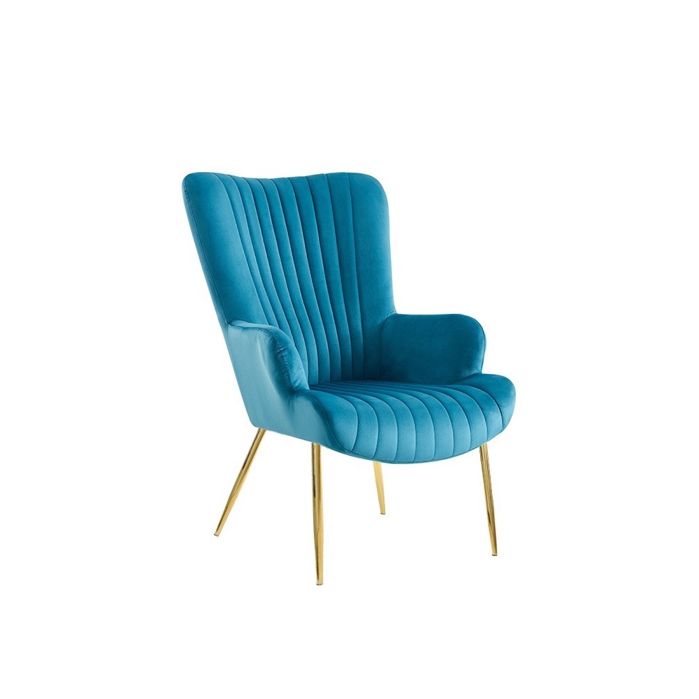 Sillón LILLE, patas doradas, tapizado velvet turquesa