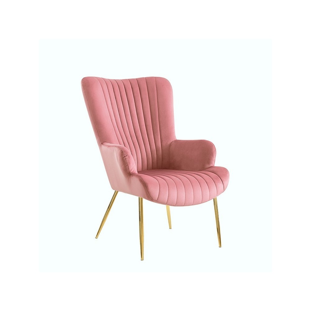Sillón LILLE, patas doradas, tapizado velvet rosa