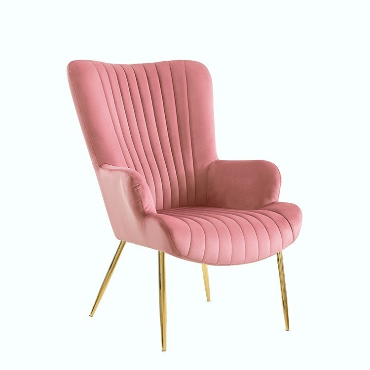Sillón LILLE, patas doradas, tapizado velvet rosa