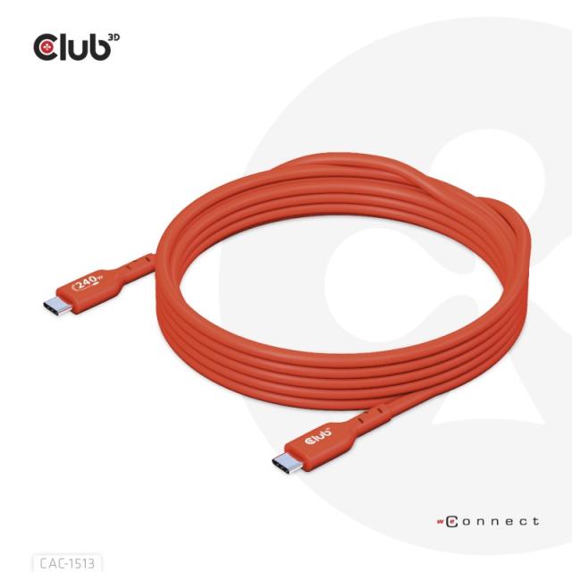 CLUB3D - Cable certificado USB2 tipo C bidireccional USB-IF Datos 480 Mb, PD 240 W (48 V/5 A) EPR M/M 3 m/9,84 pies