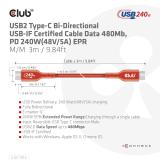 CLUB3D - Cable certificado USB2 tipo C bidireccional USB-IF Datos 480 Mb, PD 240 W (48 V/5 A) EPR M/M 3 m/9,84 pies