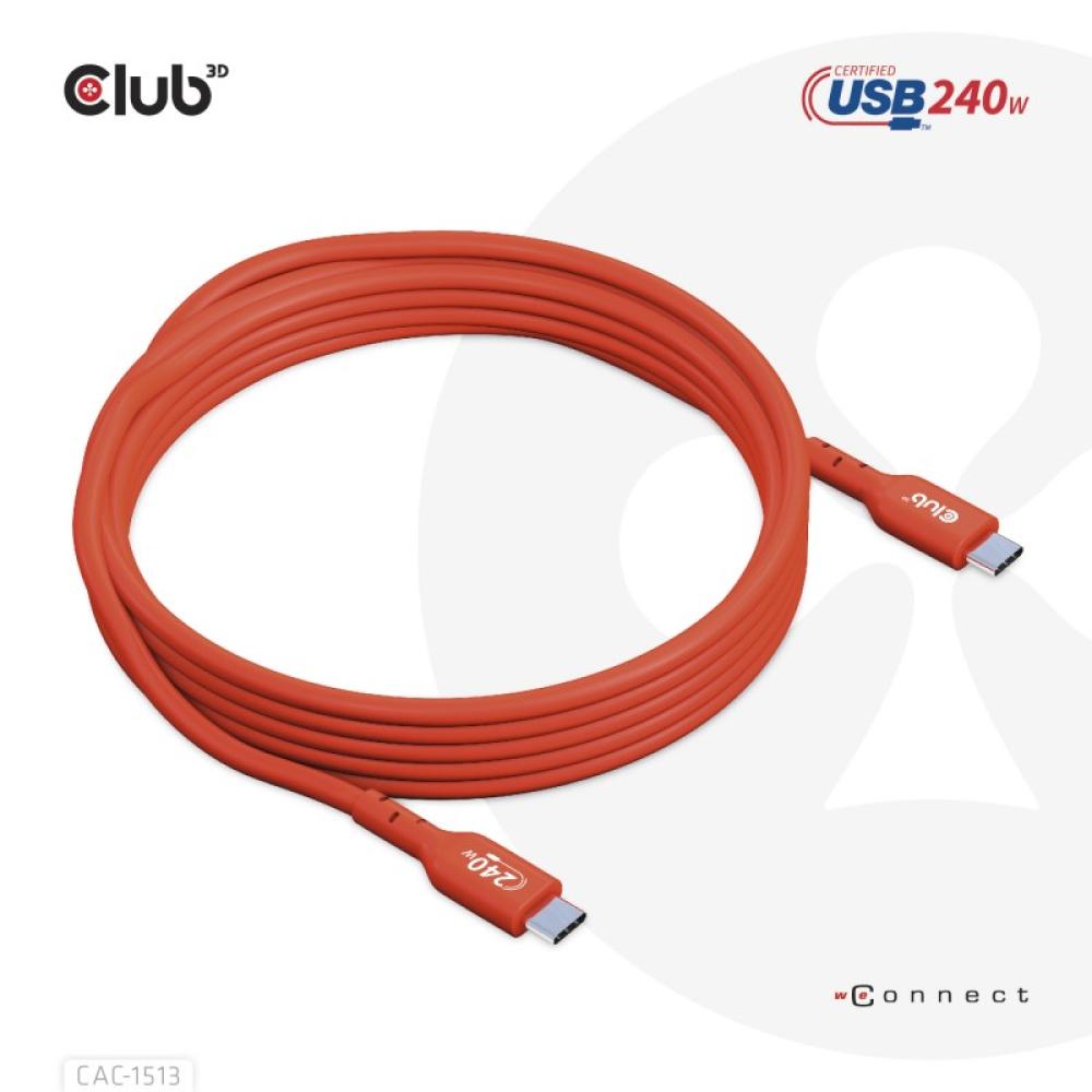 CLUB3D - Cable certificado USB2 tipo C bidireccional USB-IF Datos 480 Mb, PD 240 W (48 V/5 A) EPR M/M 3 m/9,84 pies