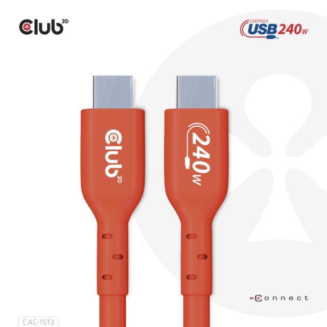 CLUB3D - Cable certificado USB2 tipo C bidireccional USB-IF Datos 480 Mb, PD 240 W (48 V/5 A) EPR M/M 3 m/9,84 pies