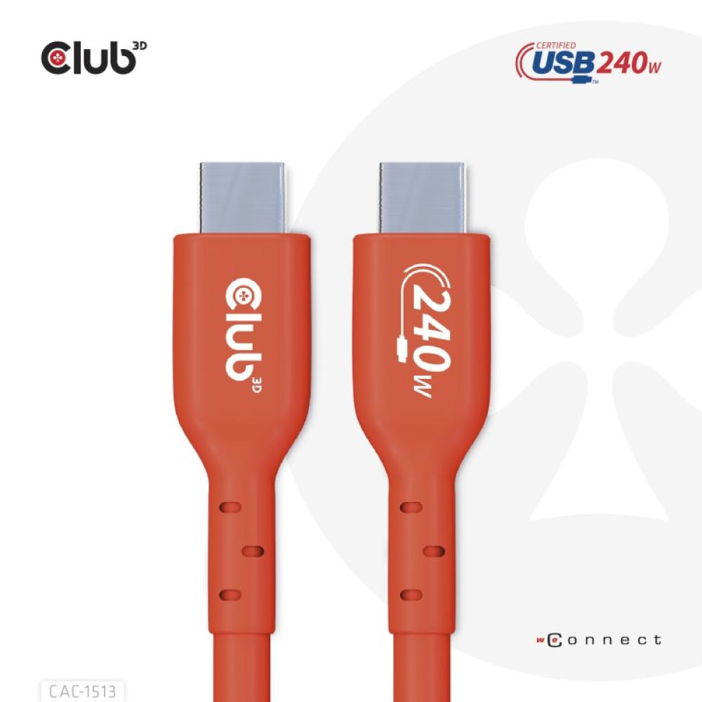 CLUB3D - Cable certificado USB2 tipo C bidireccional USB-IF Datos 480 Mb, PD 240 W (48 V/5 A) EPR M/M 3 m/9,84 pies