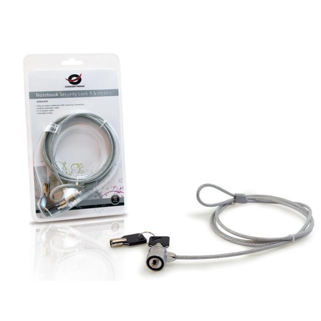Conceptronic - CNBSLOCK15 cable antirrobo Plata 1,5 m - CNBSLOCK15
