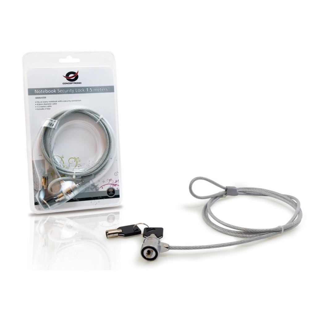 Conceptronic - CNBSLOCK15 cable antirrobo Plata 1,5 m - CNBSLOCK15
