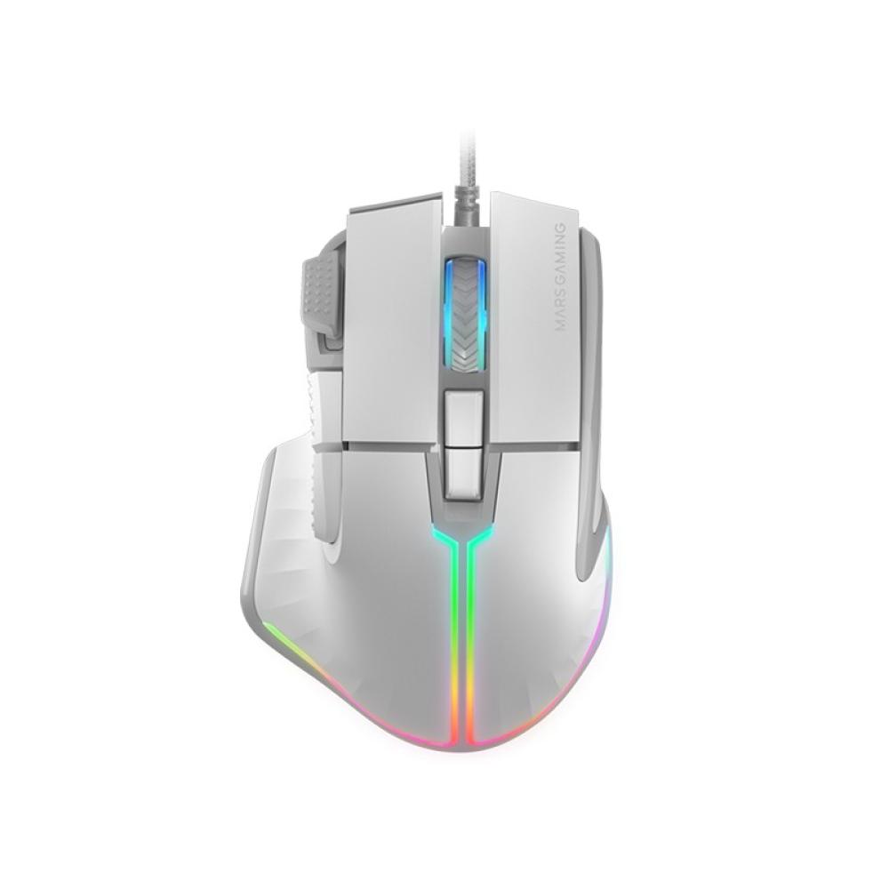 Mars Gaming - MM-XT, Ratón Gaming RGB, Diseño Ergonómico con Reposa Pulgar, Sensor Óptico 12800DPI, 9 Botones Configurab - MMXTW