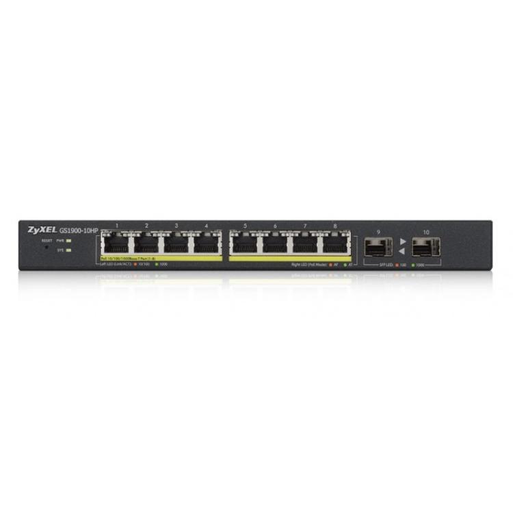 Zyxel - GS1900-10HP Gestionado L2 Gigabit Ethernet (10/100/1000) Energía sobre Ethernet (PoE) 1U Negro