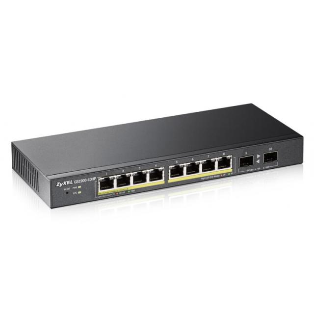 Zyxel - GS1900-10HP Gestionado L2 Gigabit Ethernet (10/100/1000) Energía sobre Ethernet (PoE) 1U Negro