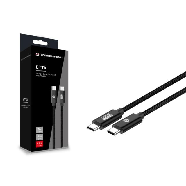 Conceptronic - ETTA02B12 cable USB USB 3.2 Gen 2 (3.1 Gen 2) 1,2 m USB C Negro