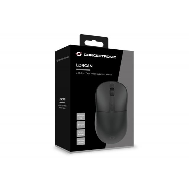 Conceptronic - LORCAN04B ratón Oficina Ambidextro RF Wireless + Bluetooth Óptico 1600 DPI