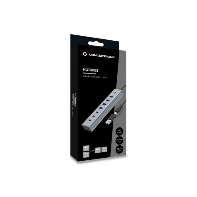Conceptronic - HUBBIES20G hub de interfaz USB 3.2 Gen 1 (3.1 Gen 1) Type-C 5000 Mbit/s Gris