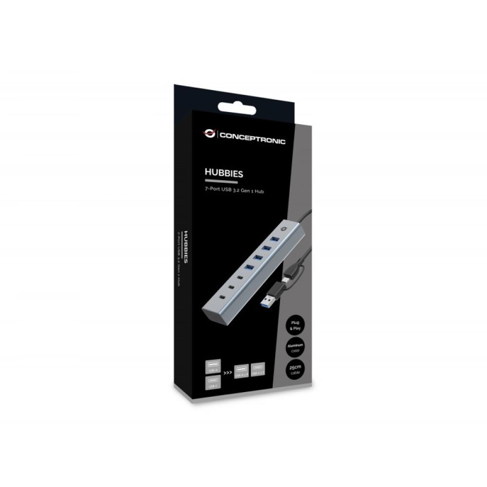 Conceptronic - HUBBIES20G hub de interfaz USB 3.2 Gen 1 (3.1 Gen 1) Type-C 5000 Mbit/s Gris