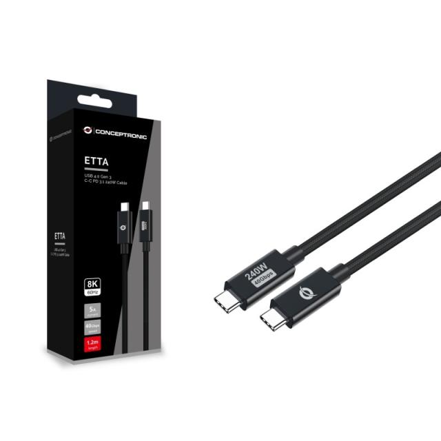 Conceptronic - ETTA04B12 cable USB USB4 Gen 3x2 1,2 m USB C Negro