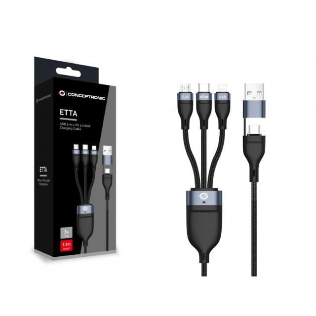 Conceptronic - ETTA05B15 cable USB USB 2.0 1,5 m USB C USB C/Micro-USB B/Lightning Negro