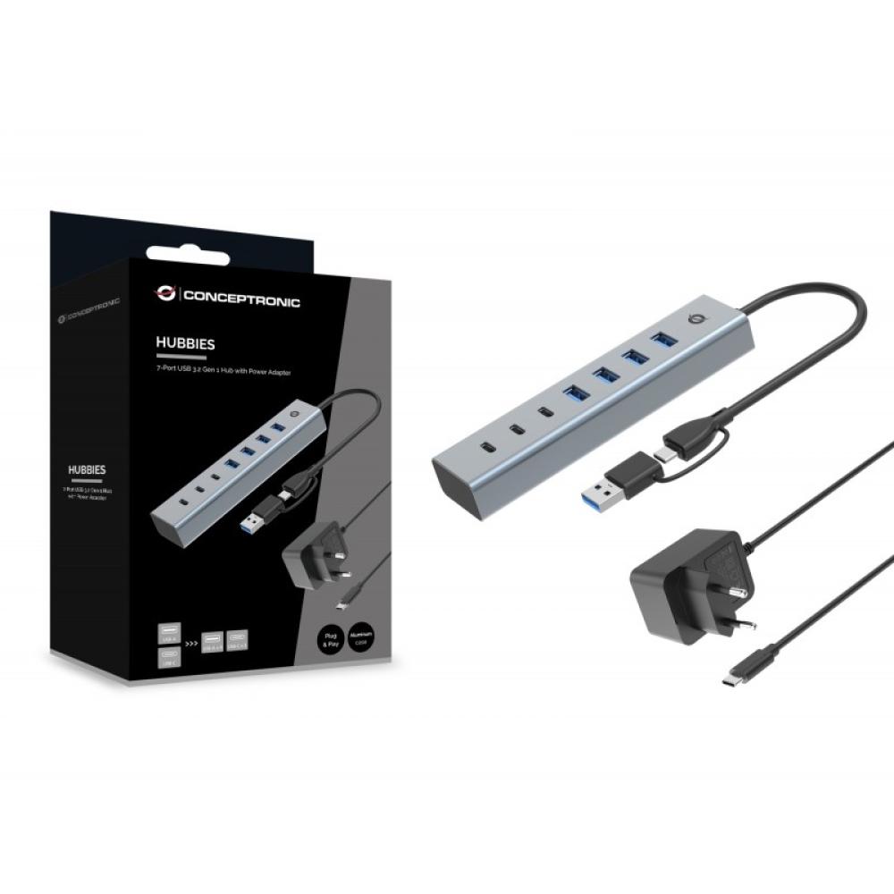Conceptronic - HUBBIES20GP hub de interfaz USB 3.2 Gen 1 (3.1 Gen 1) Type-C 5000 Mbit/s Gris